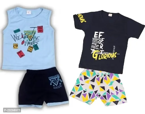 Elegant Cotton Printed T-Shirts with Shorts For Kids- Pack Of 2