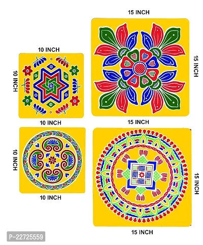ABS HERBALS : Rangoli Sticker, kolam Sticker for: Wall, Tile, Floor, Wood, Steel Sticker [15x15inch 4PIC]