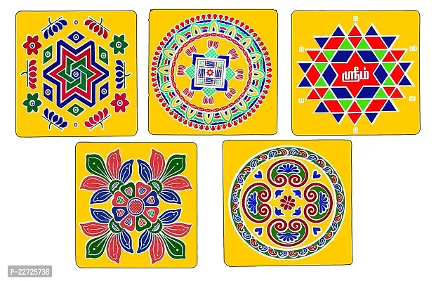 ABS HERBALS : Rangoli Sticker, kolam Sticker for: Wall, Tile, Floor, Wood, Steel Sticker [15x15inch 5PIC] [MEROON] [Modal :MM5PIC]