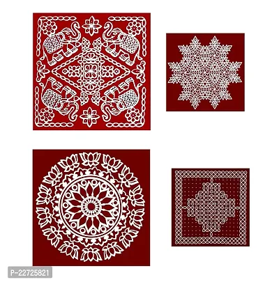 ABS HERBALS : Rangoli Sticker, kolam Sticker for: Wall, Tile, Floor, Wood, Steel Sticker [15x15inch 4PIC] [MEROON]