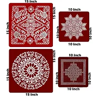 ABS HERBALS : Rangoli Sticker, kolam Sticker for: Wall, Tile, Floor, Wood, Steel Sticker [15x15inch 4PIC] [MEROON]-thumb3