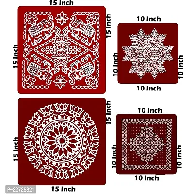 ABS HERBALS : Rangoli Sticker, kolam Sticker for: Wall, Tile, Floor, Wood, Steel Sticker [15x15inch 4PIC] [MEROON]-thumb4