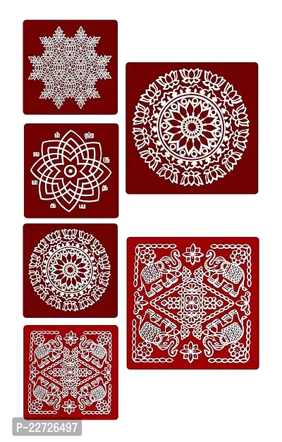 ABS HERBALS : Rangoli Sticker, kolam Sticker for: Wall, Tile, Floor, Wood, Steel Sticker [15x15inch 1PACK] [MEROON]