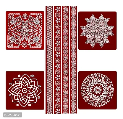 ABS HERBALS : Rangoli Sticker, kolam Sticker for: Wall, Tile, Floor, Wood, Steel Sticker [15x30inch 1Pack] [MEROON]-thumb0