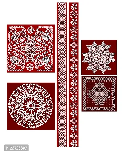 ABS HERBALS : Rangoli Sticker, kolam Sticker for: Wall, Tile, Floor, Wood, Steel Sticker [15x10inch 1pack] [MEROON]-thumb0