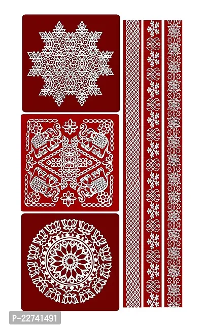 ABS HERBALS : Rangoli Sticker, kolam Sticker for: Wall, Tile, Floor, Wood, Steel Sticker [15x30inch 1PACK] [MEROON]-thumb0