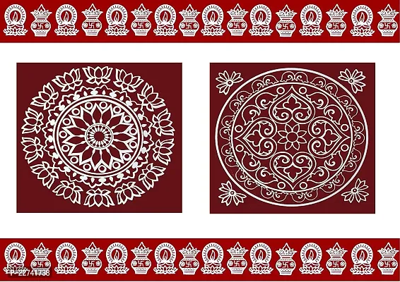 ABS HERBALS : Rangoli Sticker, kolam Sticker for: Wall, Tile, Floor, Wood, Steel Sticker [15x30inch 1PACK] [MEROON]