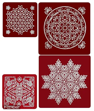 ABS HERBALS : Rangoli Sticker, kolam Sticker for: Wall, Tile, Floor, Wood, Steel Sticker [15x15inch 1PACK] [MEROON]