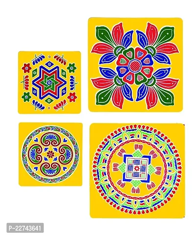 ABS HERBALS : Rangoli Sticker, kolam Sticker for: Wall, Tile, Floor, Wood, Steel Sticker [10x10inch 4PIC]