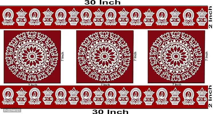 ABS HERBALS : Rangoli Sticker, kolam Sticker for: Wall, Tile, Floor, Wood, Steel Sticker [10x30inch 1PACK] [MEROON]-thumb2