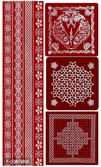 ABS HERBALS : Rangoli Sticker, kolam Sticker for: Wall, Tile, Floor, Wood, Steel Sticker [10x10 3PIC,30x2 4PIC inch PACK OF 1SET] [MEROON] [Modal :MM3,MP4]