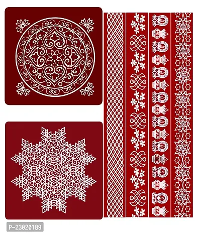 ABS HERBALS : Rangoli Sticker, kolam Sticker for: Wall, Tile, Floor, Wood, Steel Sticker [15x15 2PIC,30X2 4PIC INCH. PACK OF 1SET] [MEROON] [Modal :MB2,MP4]