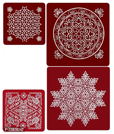 ABS HERBALS : Rangoli Sticker, kolam Sticker for: Wall, Tile, Floor, Wood, Steel Sticker [10x10 2PIC,15X15 2PIC INCH] [MEROON] [Modal :MB2, MM2]