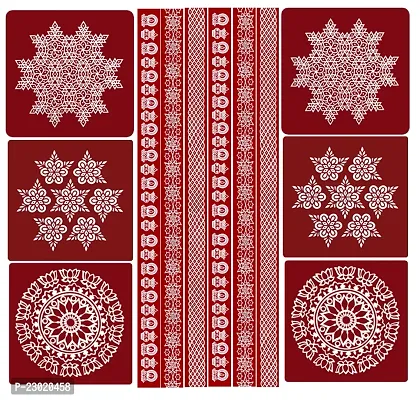 ABS HERBALS : Rangoli Sticker, kolam Sticker for: Wall, Tile, Floor, Wood, Steel Sticker [10x10 6PIC,30*2 6PIC INCH. PACK OF 1SET ] [MEROON] [Modal :MM6,MP6]