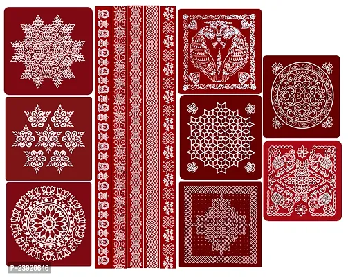 ABS HERBALS : Rangoli Sticker, kolam Sticker for: Wall, Tile, Floor, Wood, Steel Sticker [10x10inch 8PIC, 30X2 5PIC] [MEROON] [Modal :MM8,MP5]-thumb0