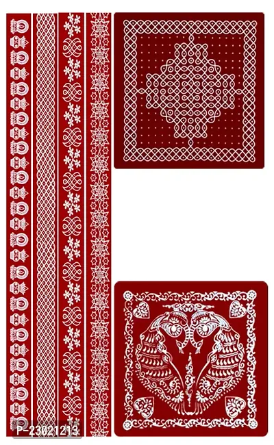 ABS HERBALS : Rangoli Sticker, kolam Sticker for: Wall, Tile, Floor, Wood, Steel Sticker [10x10  2PIC,30x2 4PIC INCH. PACK OF 1SET] [MEROON] [Modal :MM2,MP4]