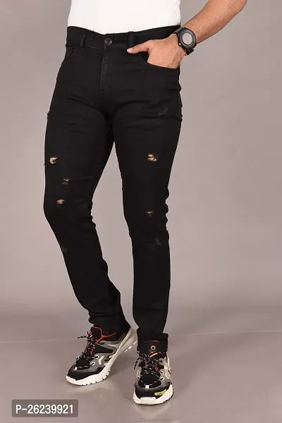 Stylish Black Denim Solid High-Rise Jeans For Men-thumb0