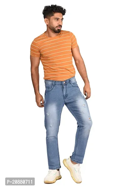 Stylish Blue Denim Distress Mid-Rise Jeans For Men-thumb0