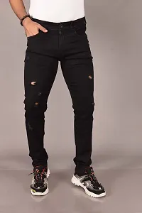 Stylish Black Denim Solid High-Rise Jeans For Men-thumb1