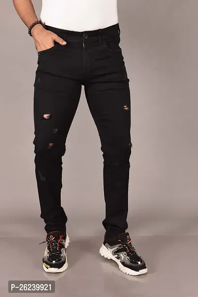 Stylish Black Denim Solid High-Rise Jeans For Men-thumb2