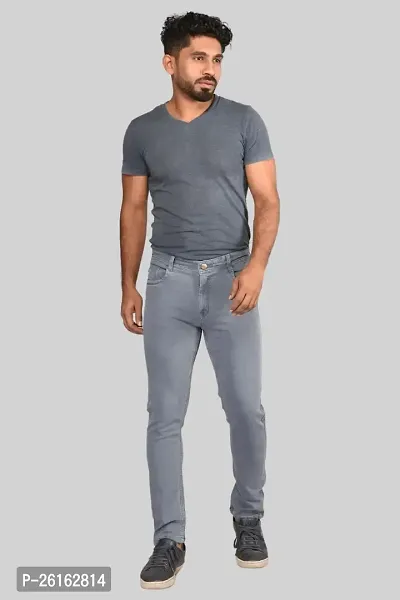 Stylish Grey Denim Mid-Rise Jeans Jeans For Men-thumb0