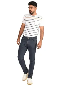Stylish Dark Grey Denim Solid Mid-Rise Jeans For Men-thumb1