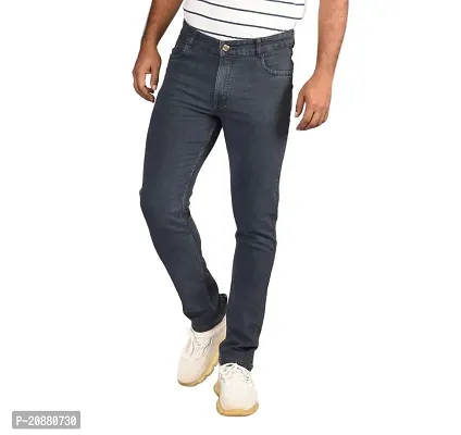 Stylish Dark Grey Denim Solid Mid-Rise Jeans For Men-thumb0