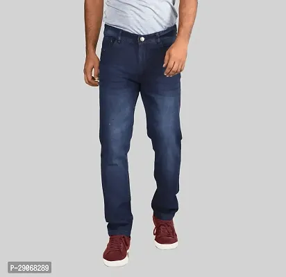 Stylish Navy Blue Denim Mid-Rise Jeans For Men