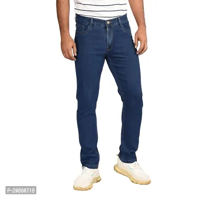 Stylish Navy Blue Denim Solid Mid-Rise Jeans For Men-thumb0