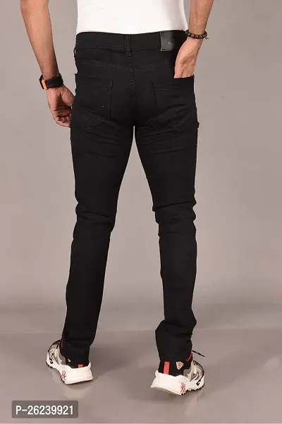 Stylish Black Denim Solid High-Rise Jeans For Men-thumb3