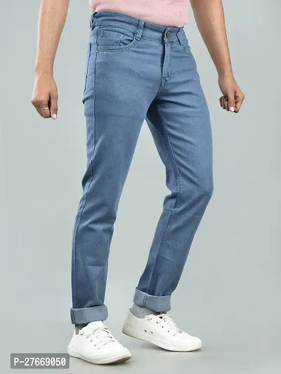 Stylish Blue Denim Solid Mid-Rise Jeans For Men-thumb5