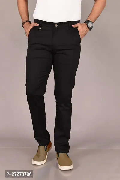 Stylish Black Cotton Blend Solid Trouser For Men-thumb0