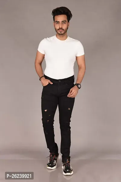 Stylish Black Denim Solid High-Rise Jeans For Men-thumb4