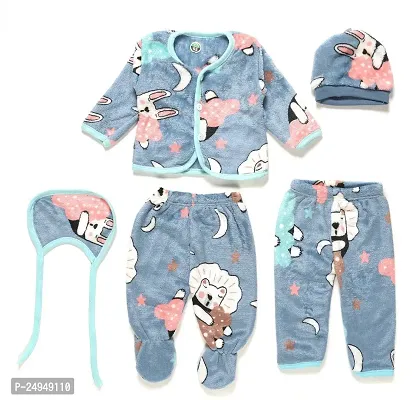 Stylish Cotton Silk Clothing Set For Infants- Top, 2 Bottom, Bib, Cap-thumb0