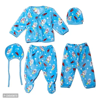 Stylish Woolen Clothing Set For Infants- Top, 2 Bottom, Bib, Cap-thumb0