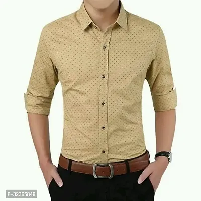 Reliable Beige Cotton Printed Long Sleeves Casual Shirt For Men-thumb0