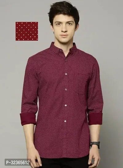 Reliable Maroon Cotton Printed Long Sleeves Casual Shirt For Men-thumb0