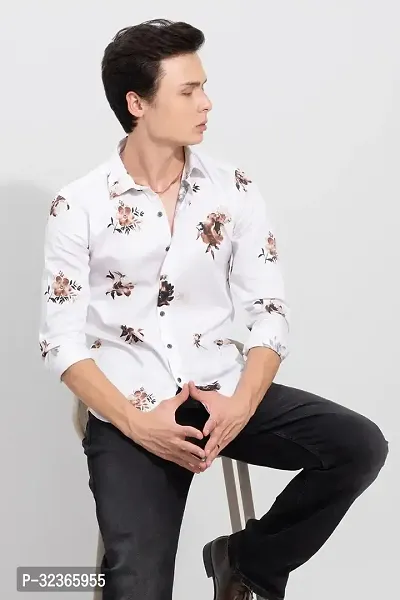 Reliable White Polycotton Printed Long Sleeves Casual Shirt For Men-thumb0