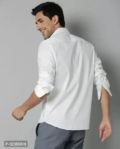 Reliable White Cotton Solid Long Sleeves Casual Shirt For Men-thumb2