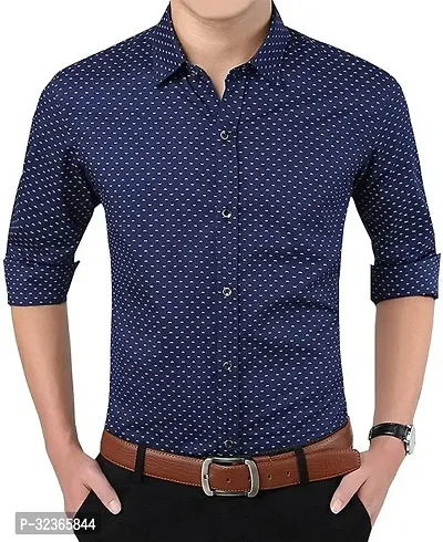 Reliable Navy Blue Cotton Printed Long Sleeves Casual Shirt For Men-thumb0