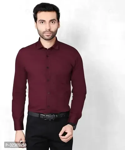 Reliable Maroon Cotton Solid Long Sleeves Casual Shirt For Men-thumb0