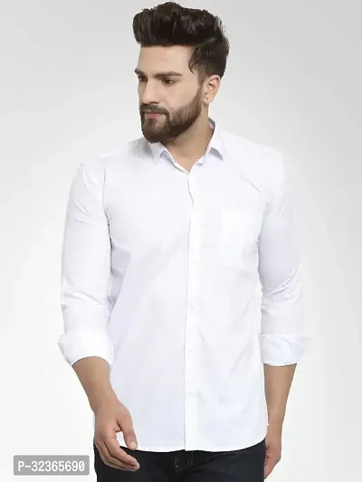 Reliable White Cotton Solid Long Sleeves Casual Shirt For Men-thumb0