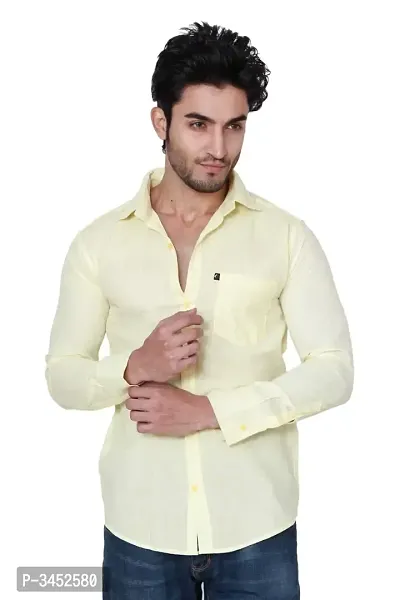 Men's Yellow Cotton Solid Long Sleeves Regular Fit Casual Shirt