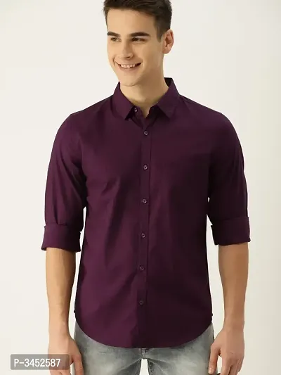 Men's Purple Cotton Solid Long Sleeves Regular Fit Casual Shirt