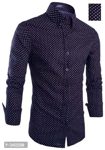 Men's Navy Blue Cotton Printed Long Sleeves Regular Fit Casual Shirt