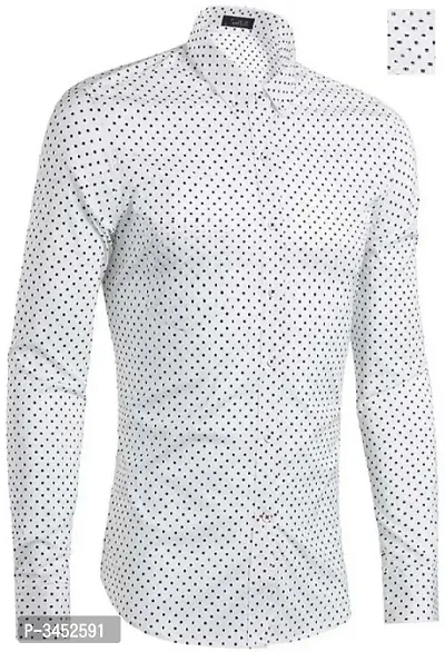 Men's White Cotton Printed Long Sleeves Regular Fit Casual Shirt-thumb0