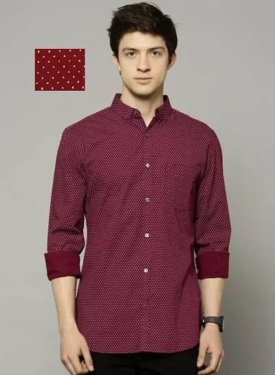 Men's Regular Fit Cotton Dot Printed Casual Shirts