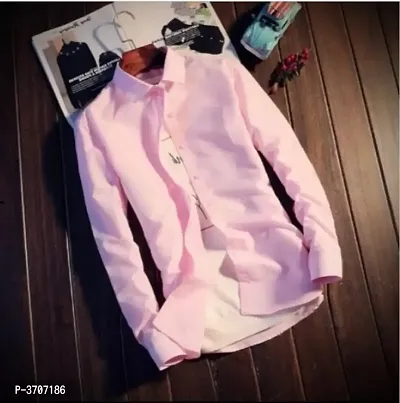 Men's Pink Cotton Solid Long Sleeves Regular Fit Casual Shirt