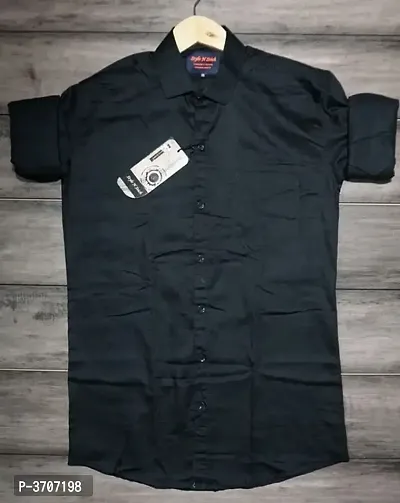 Men's Black Cotton Solid Long Sleeves Regular Fit Casual Shirt-thumb0