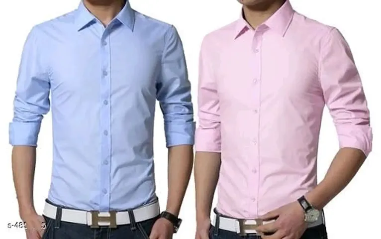 Men's Multicolored Cotton Solid Long Sleeves Regular Fit Casual Shirt (Pack of 2)